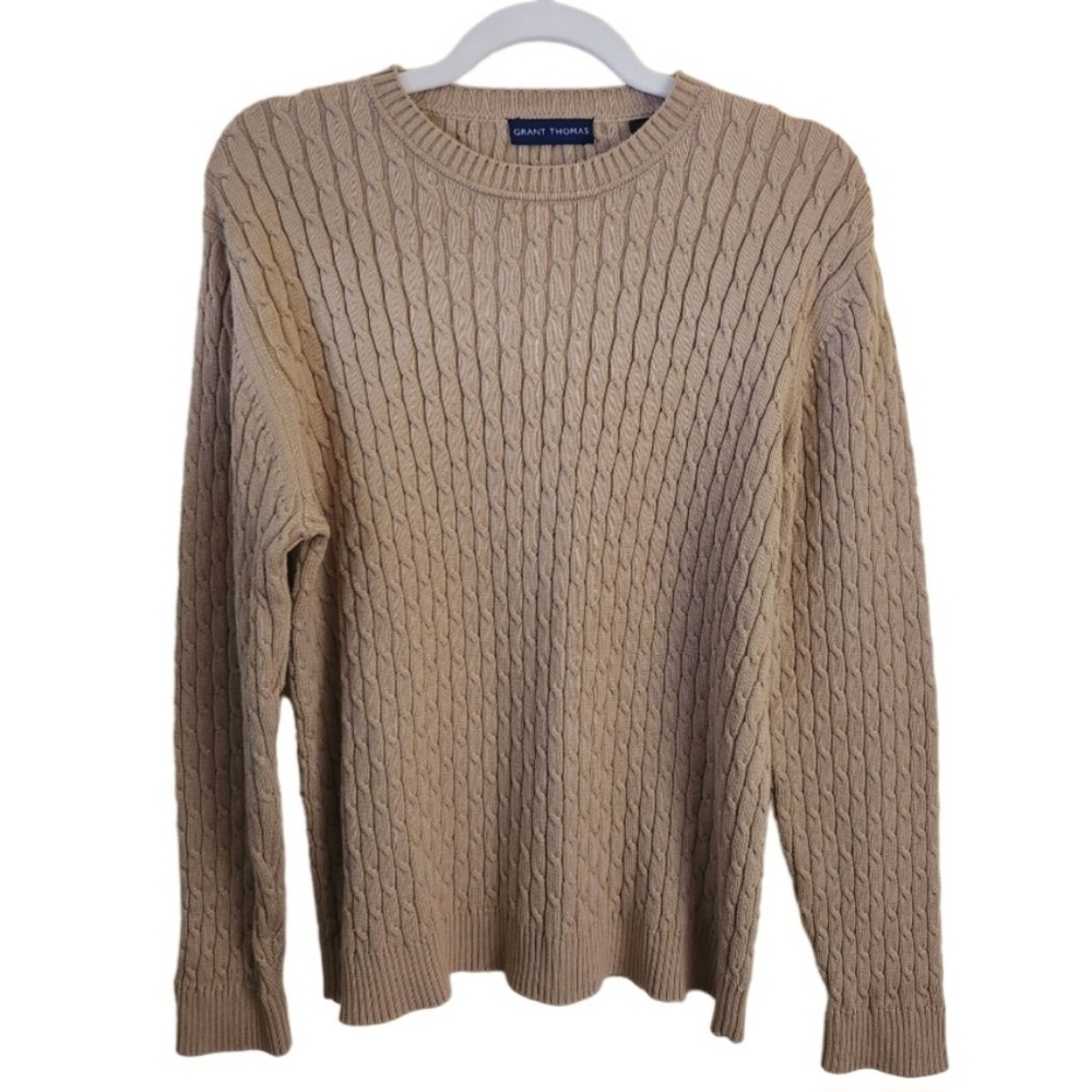 Grant Thomas Neutral Beige Pima Cotton Cable Knit Sweater Size M